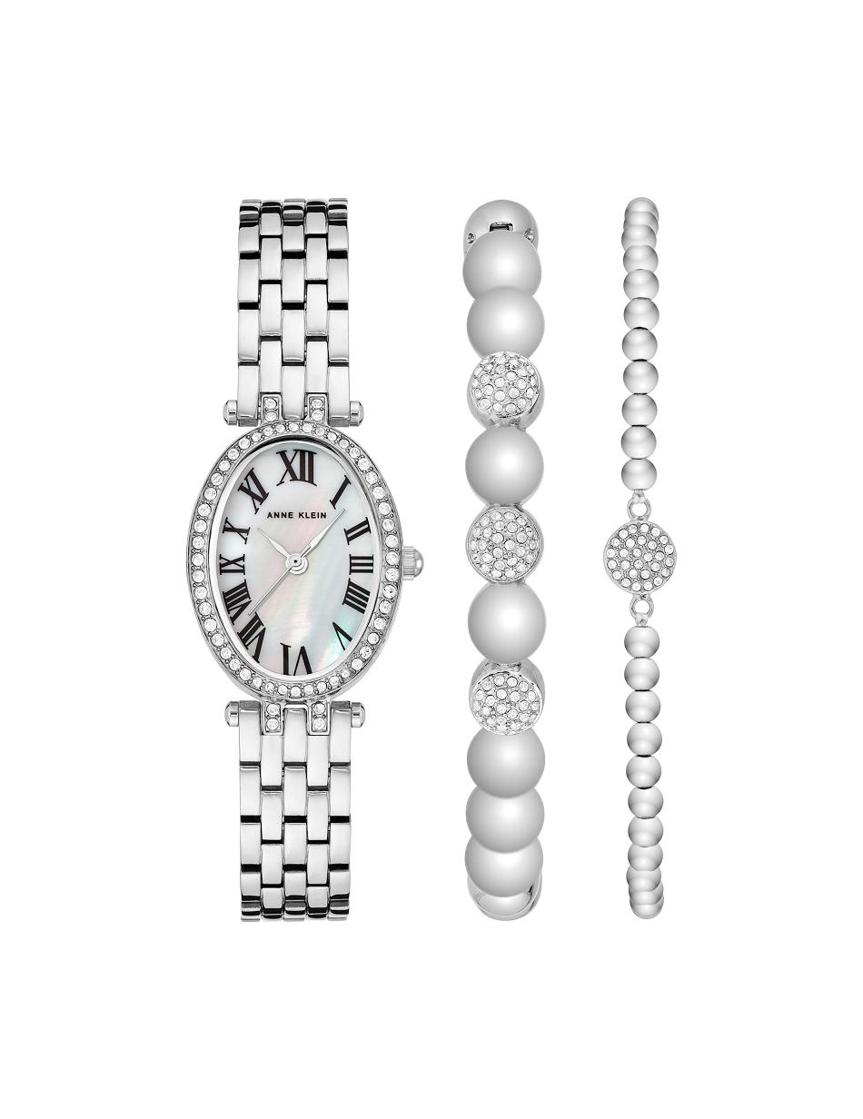 Les métaux Anne Klein Oval Watch and Bracelet Set with Premium Crystals   | ZXB-9941171